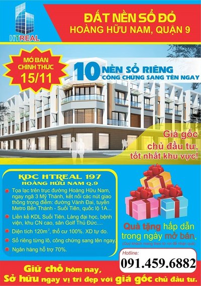Mở bán Khu dân cư HTreal Hoàng Hữu Nam, Q. 9, SHR, XDTD, 11tr/m2