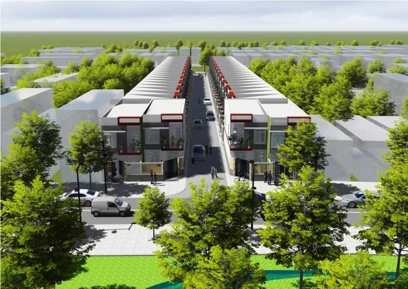 Nhà xây mới 10 căn từ 60 - 100m2. Giá:490 -800 tr/ SHR 2015. MT đường 20m