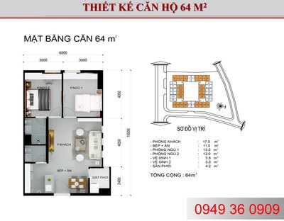 Bán căn hộ 64m2(2pn-2wc)- căn hộ mới hoàn thiện- tiện ích đầy đủ.