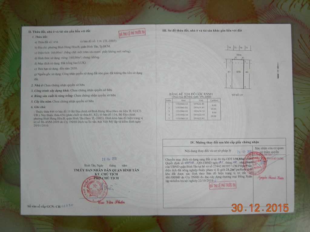 Bán đất thổ cư 160m2 gần Khu công nghiệp Vĩnh Lộc quận Bình Tân